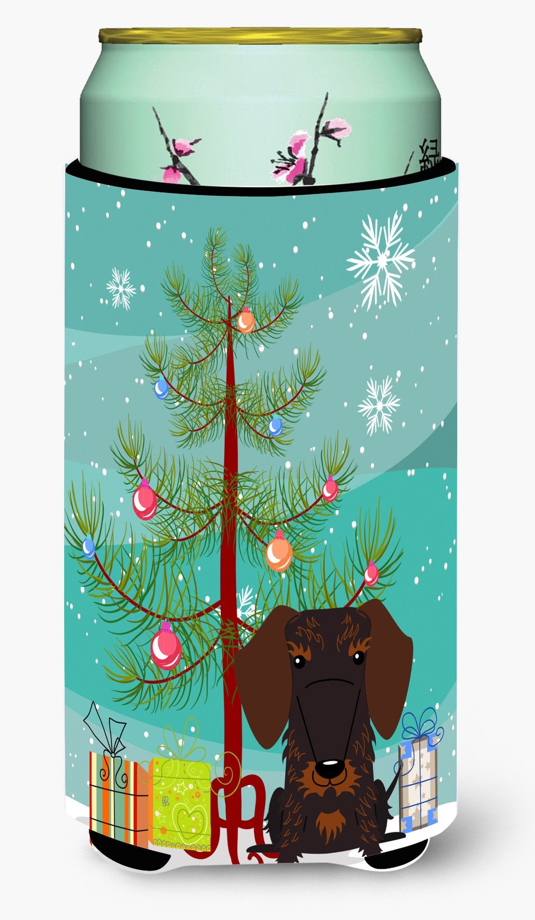 Merry Christmas Tree Wire Haired Dachshund Chocolate Tall Boy Beverage Insulator Hugger BB4254TBC by Caroline&#39;s Treasures