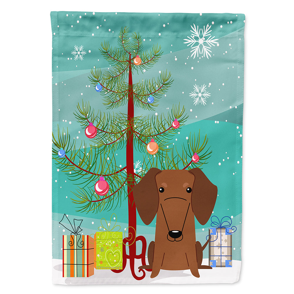Merry Christmas Tree Dachshund Red Brown Flag Canvas House Size BB4255CHF