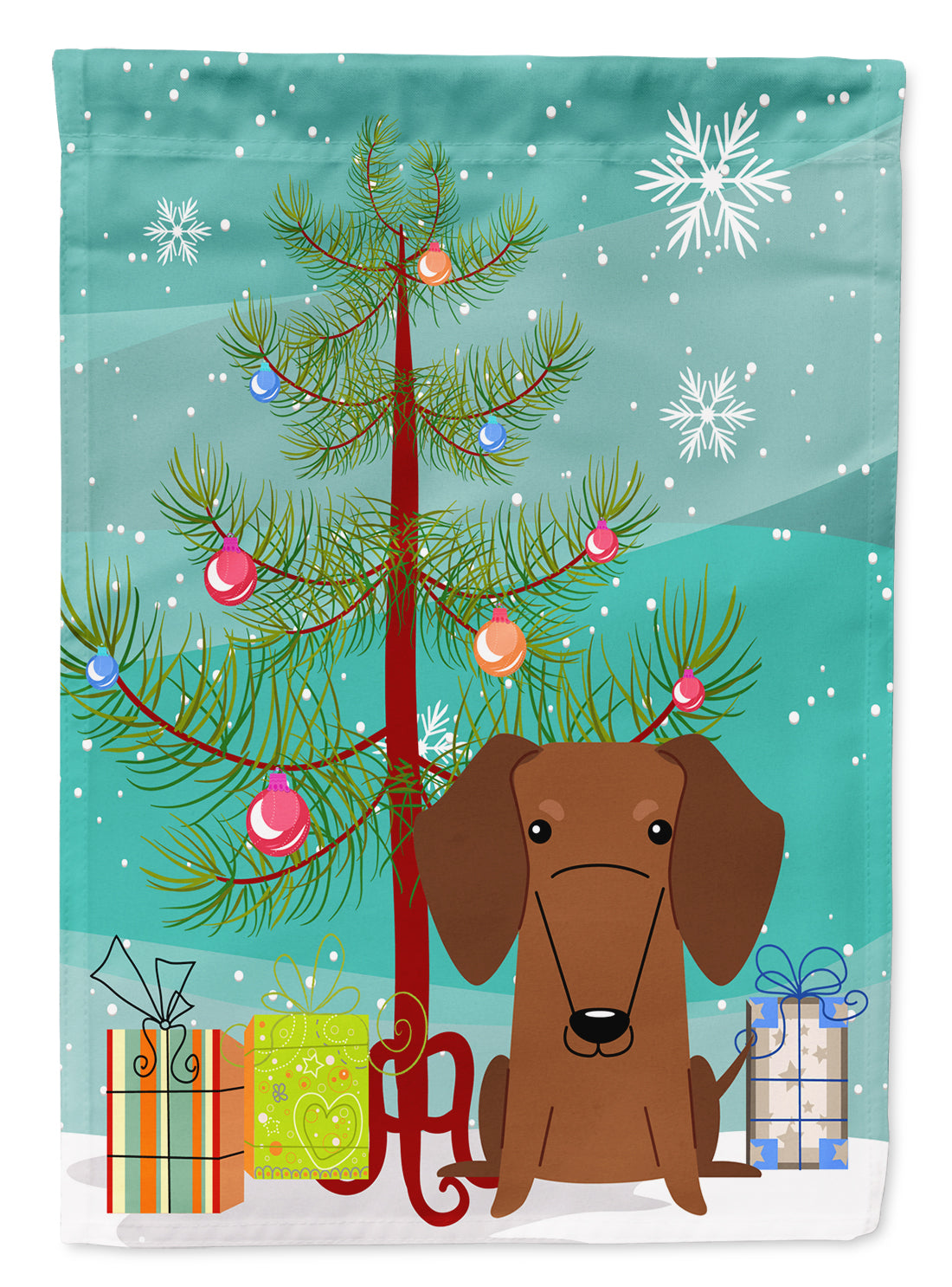 Merry Christmas Tree Dachshund Red Brown Flag Garden Size BB4255GF  the-store.com.