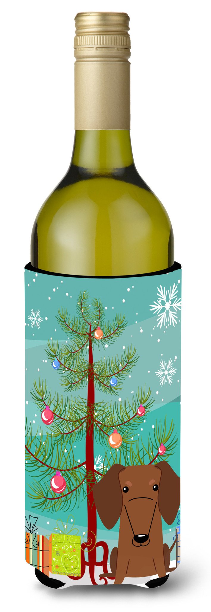 Merry Christmas Tree Dachshund Red Brown Wine Bottle Beverge Insulator Hugger BB4255LITERK by Caroline&#39;s Treasures