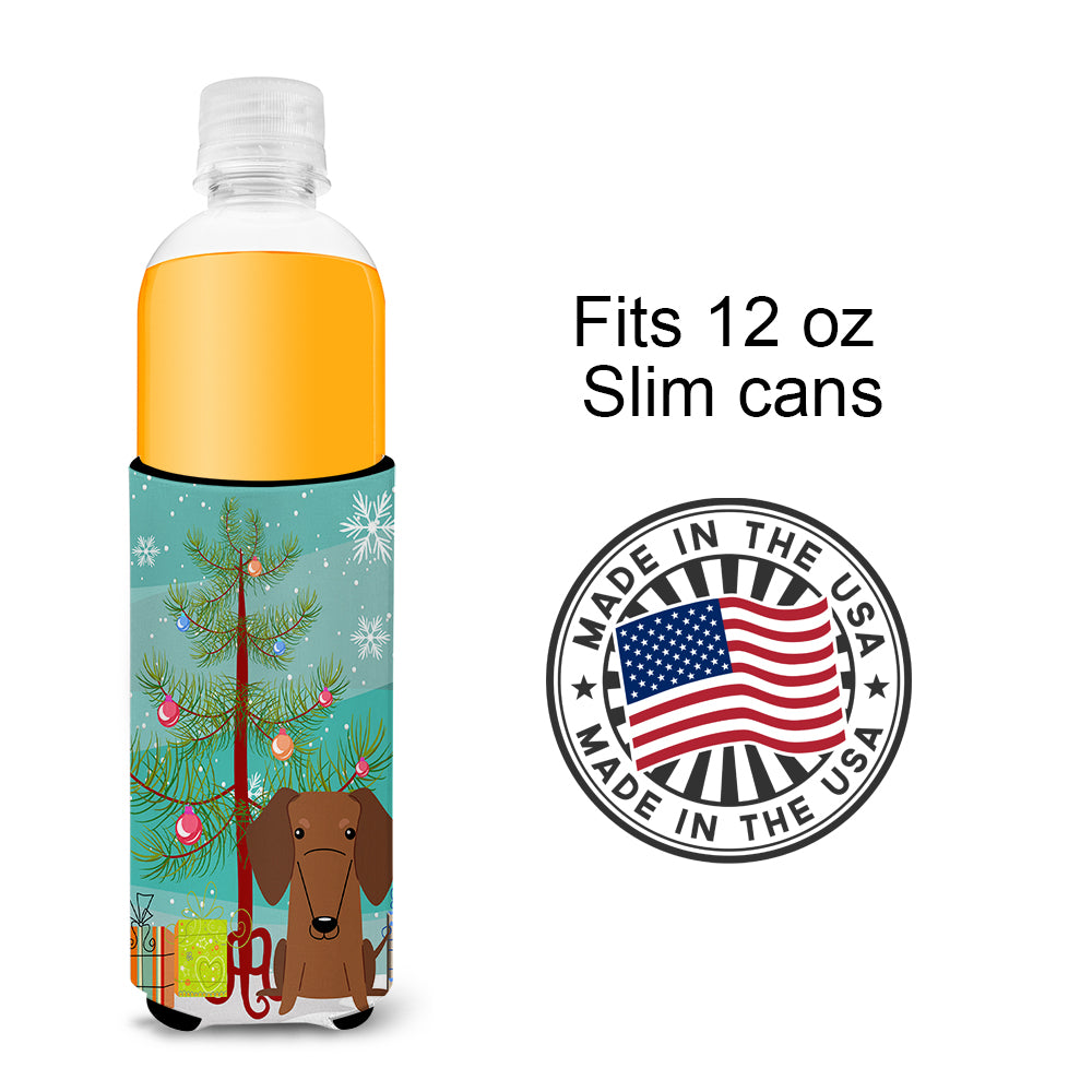 Merry Christmas Tree Dachshund Red Brown  Ultra Hugger for slim cans BB4255MUK  the-store.com.