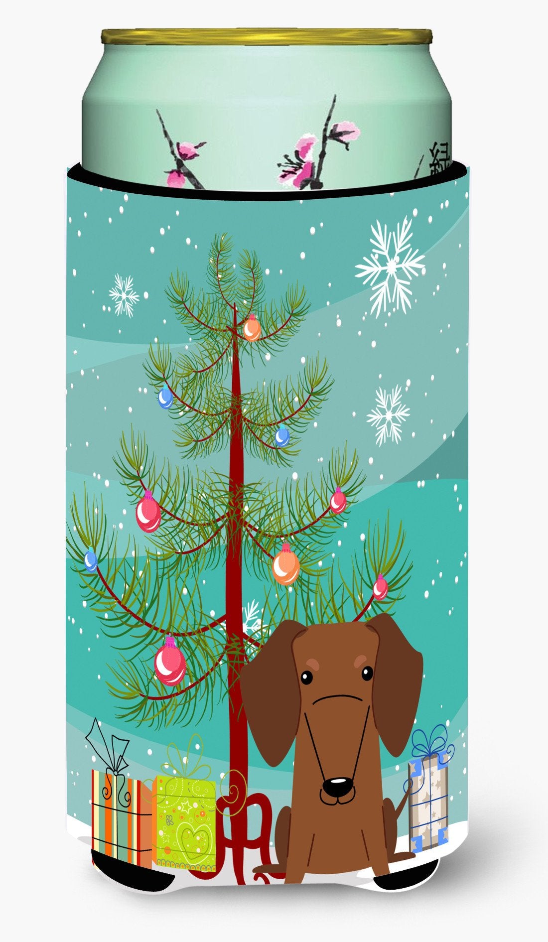 Merry Christmas Tree Dachshund Red Brown Tall Boy Beverage Insulator Hugger BB4255TBC by Caroline&#39;s Treasures