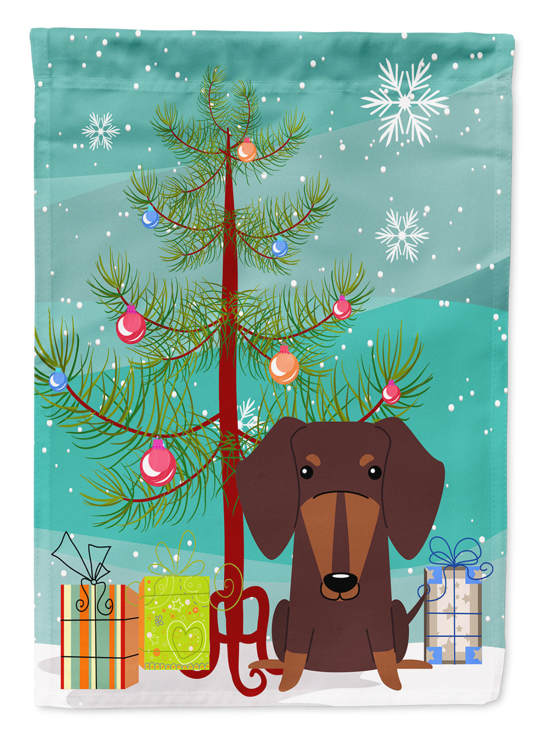 Merry Christmas Tree Dachshund Chocolate Flag Canvas House Size BB4256CHF
