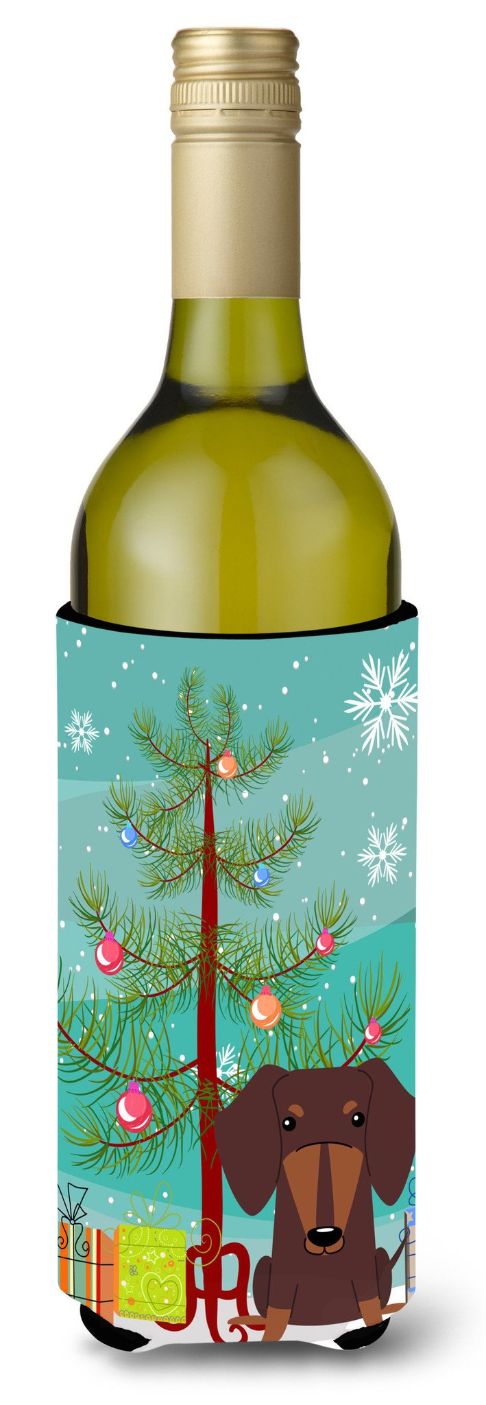 Merry Christmas Tree Dachshund Chocolate Wine Bottle Beverge Insulator Hugger BB4256LITERK by Caroline's Treasures