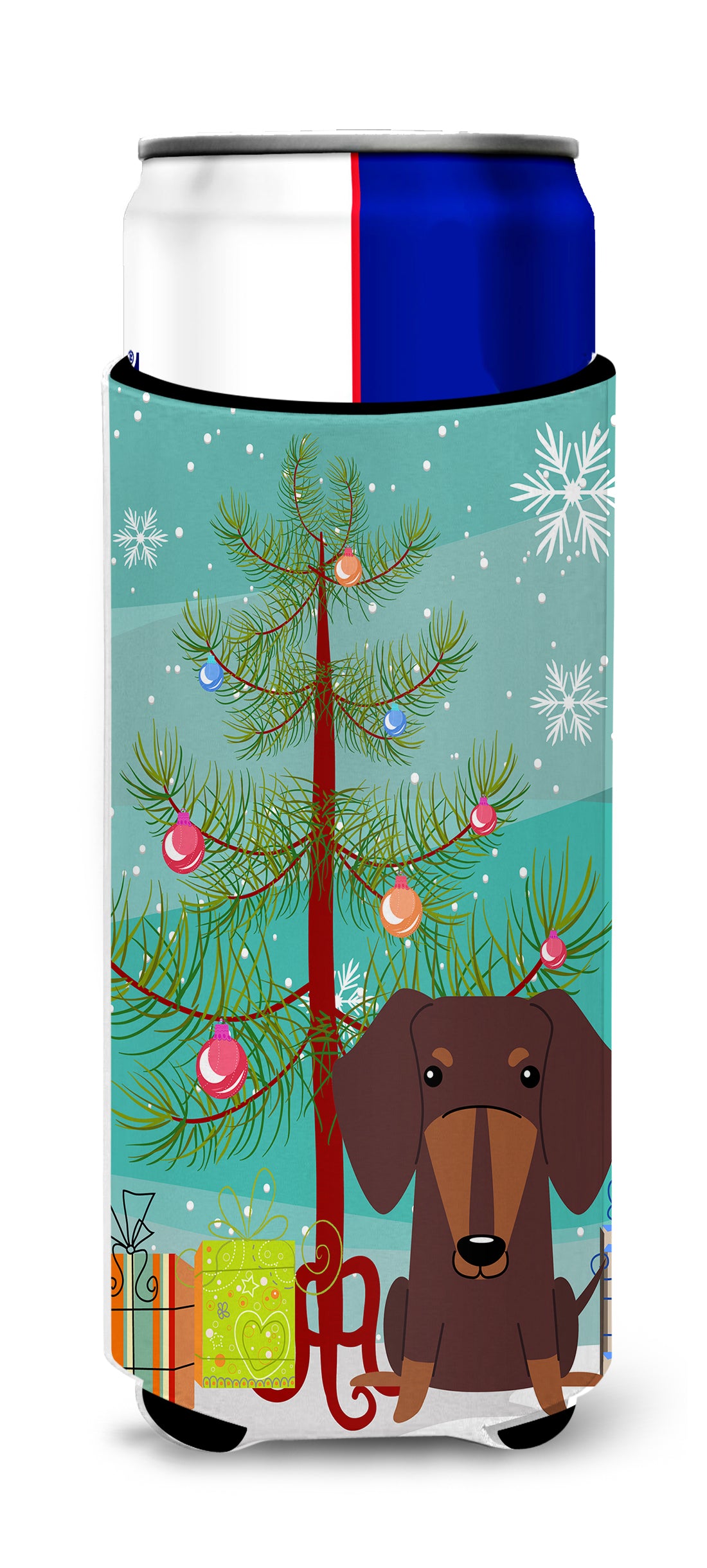 Merry Christmas Tree Dachshund Chocolate  Ultra Hugger for slim cans BB4256MUK