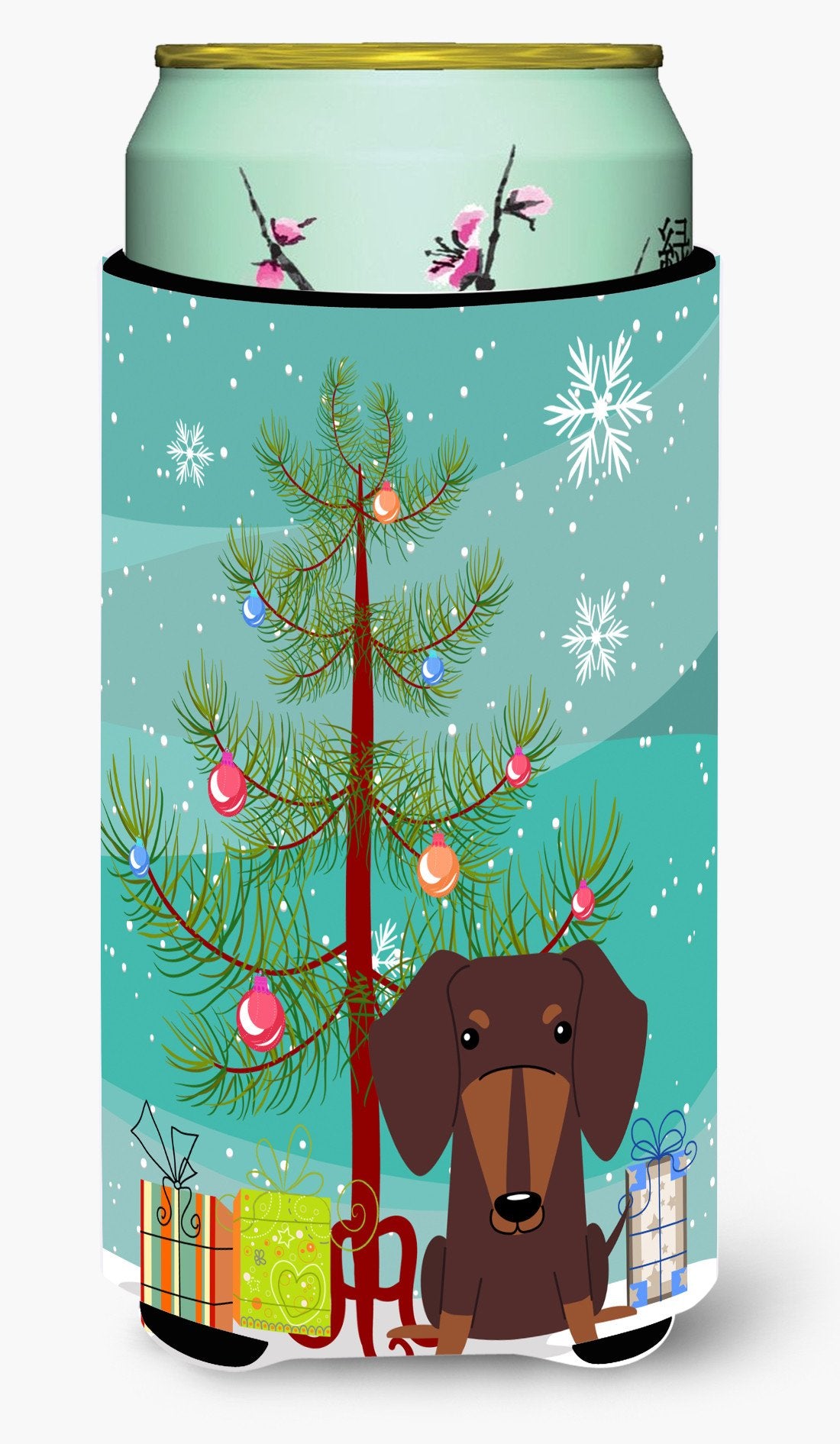 Merry Christmas Tree Dachshund Chocolate Tall Boy Beverage Insulator Hugger BB4256TBC by Caroline&#39;s Treasures