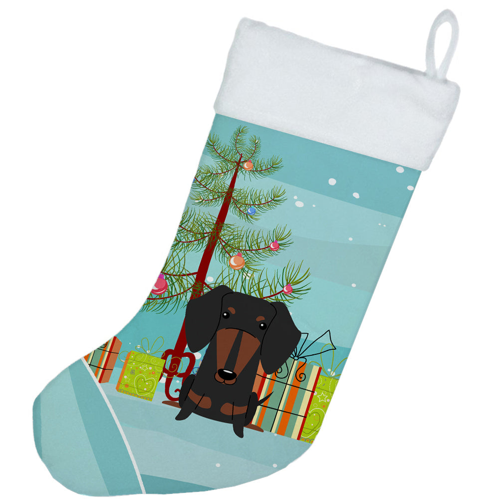 Merry Christmas Tree Dachshund Black Tan Christmas Stocking BB4257CS