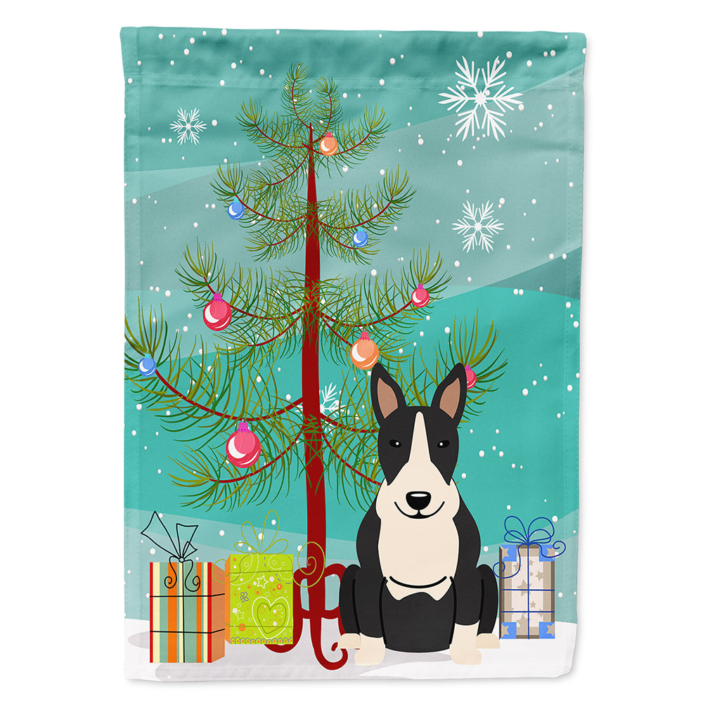 Merry Christmas Tree Bull Terrier Black White Flag Canvas House Size BB4258CHF
