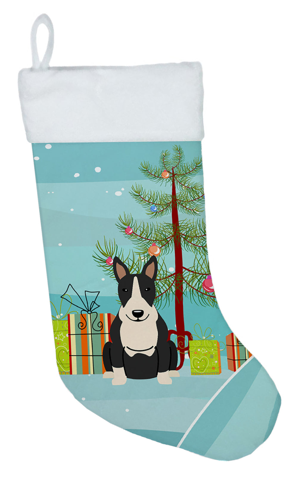 Merry Christmas Tree Bull Terrier Black White Christmas Stocking BB4258CS  the-store.com.