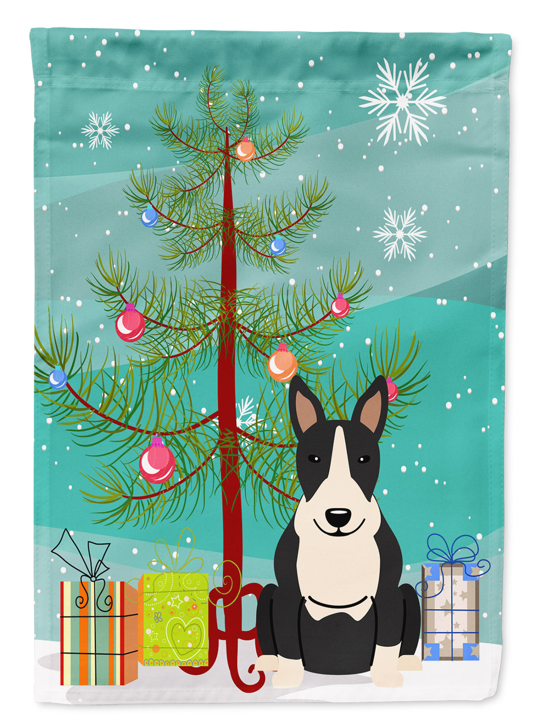 Merry Christmas Tree Bull Terrier Black White Flag Garden Size BB4258GF