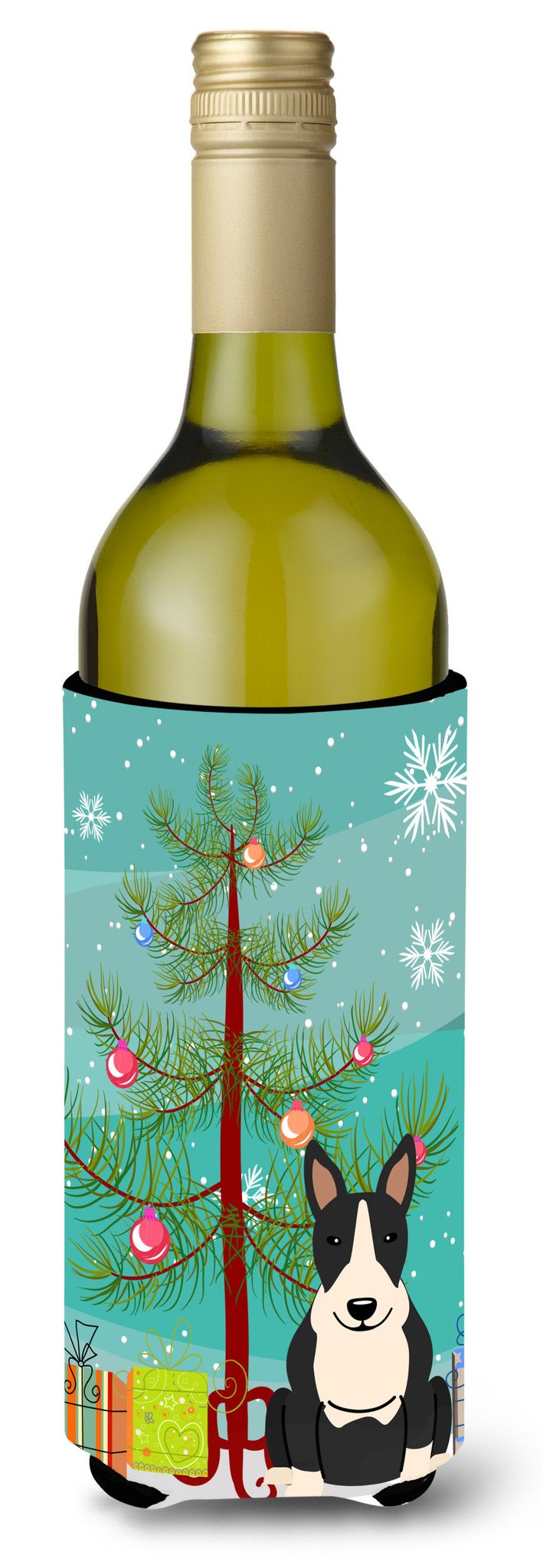 Merry Christmas Tree Bull Terrier Black White Wine Bottle Beverge Insulator Hugger BB4258LITERK by Caroline&#39;s Treasures