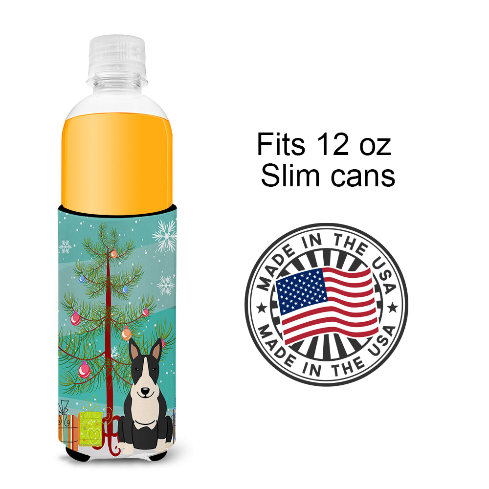 Merry Christmas Tree Bull Terrier Black White  Ultra Hugger for slim cans BB4258MUK  the-store.com.