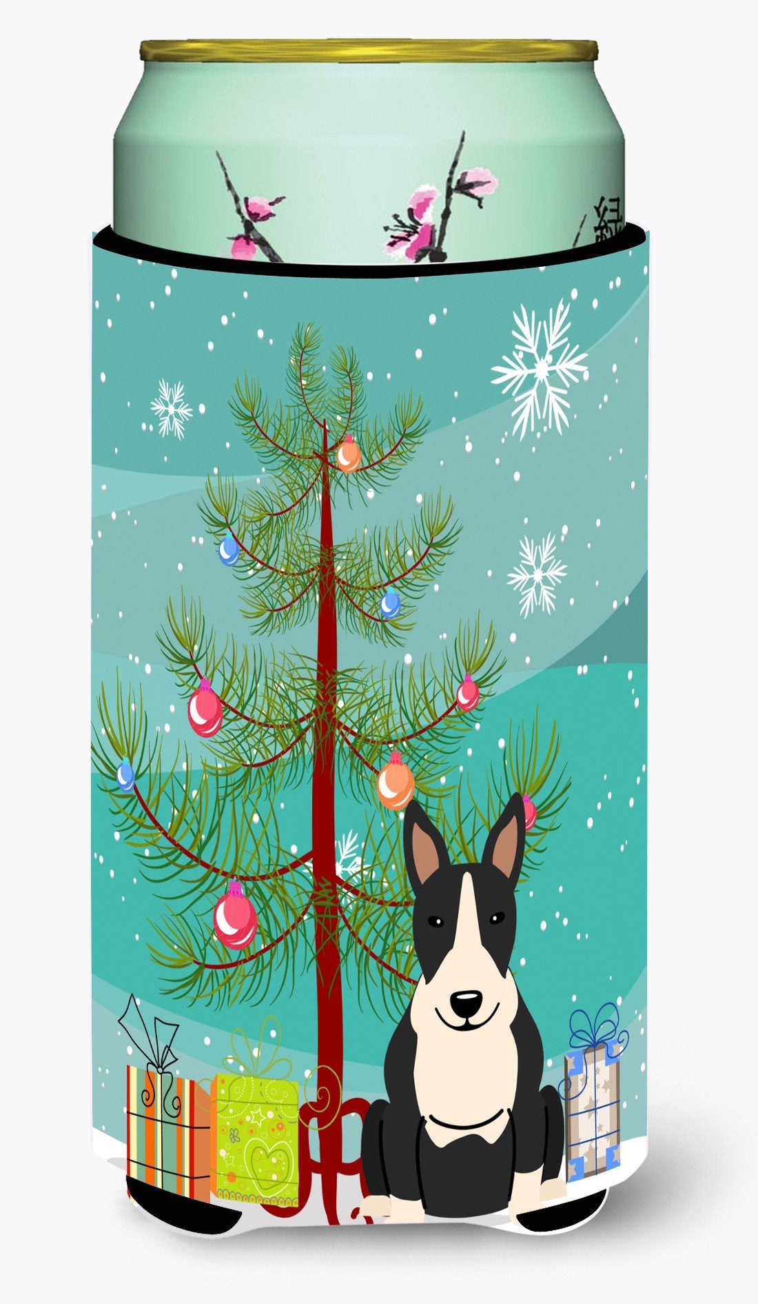 Merry Christmas Tree Bull Terrier Black White Tall Boy Beverage Insulator Hugger BB4258TBC by Caroline&#39;s Treasures