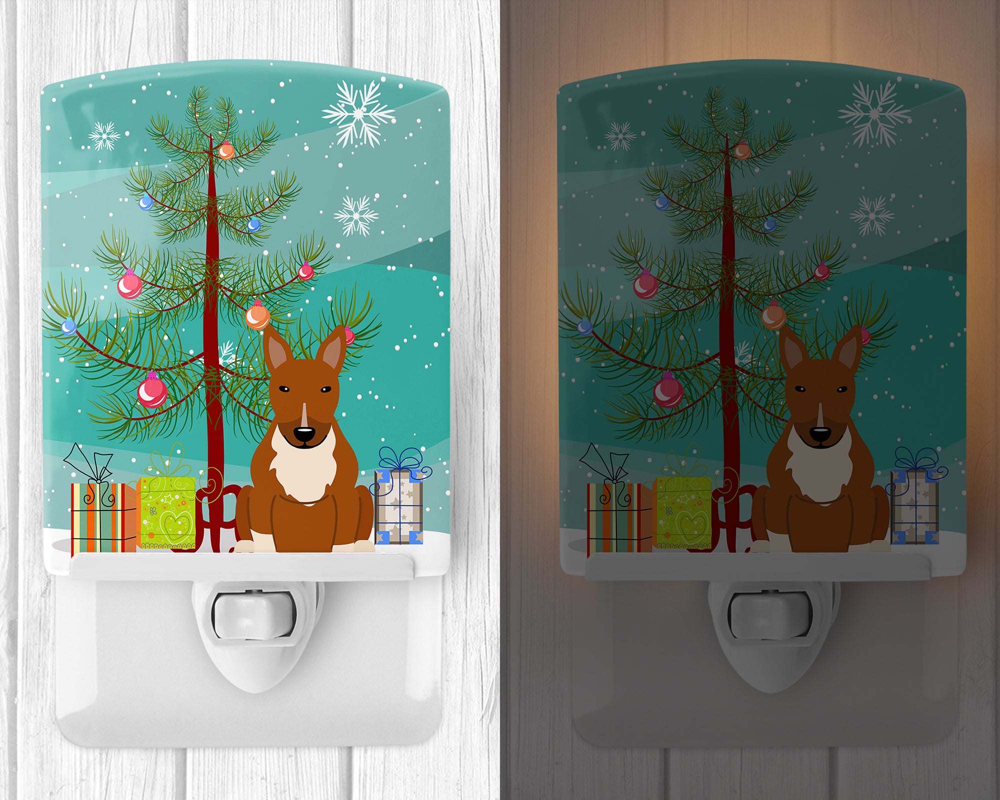 Merry Christmas Tree Bull Terrier Red Ceramic Night Light BB4259CNL - the-store.com