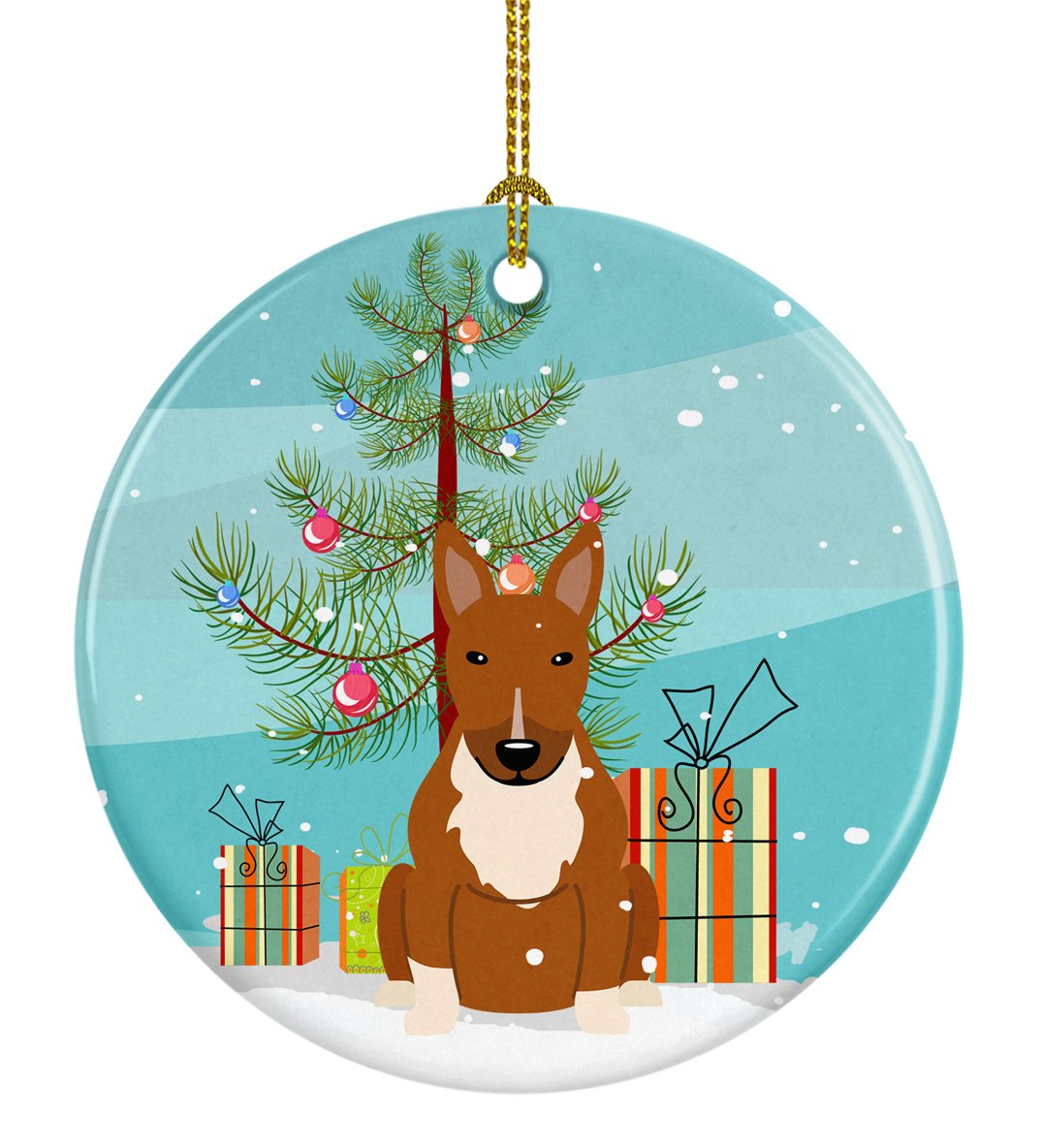 Merry Christmas Tree Bull Terrier Red Ceramic Ornament BB4259CO1 by Caroline&#39;s Treasures