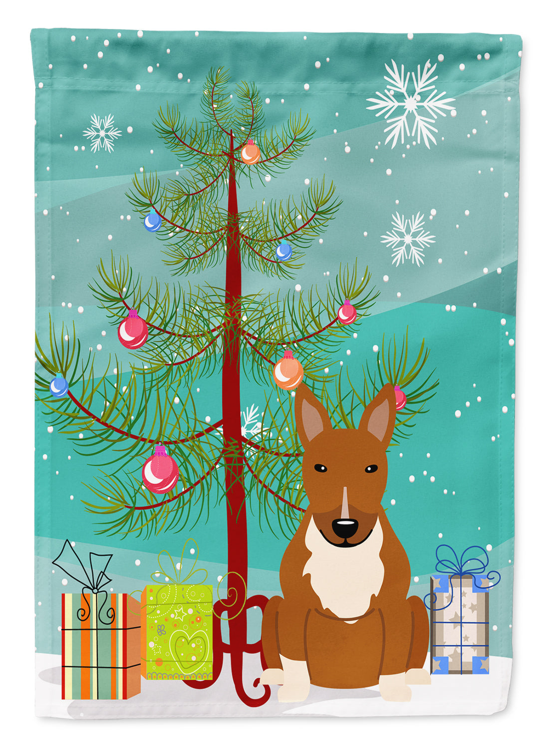 Merry Christmas Tree Bull Terrier Red Flag Garden Size BB4259GF
