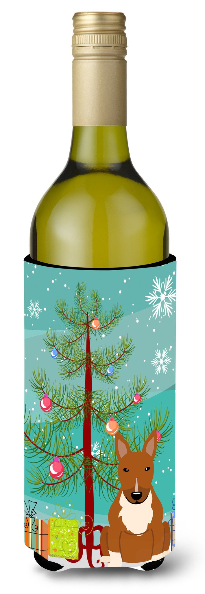 Merry Christmas Tree Bull Terrier Red Wine Bottle Beverge Insulator Hugger BB4259LITERK by Caroline&#39;s Treasures