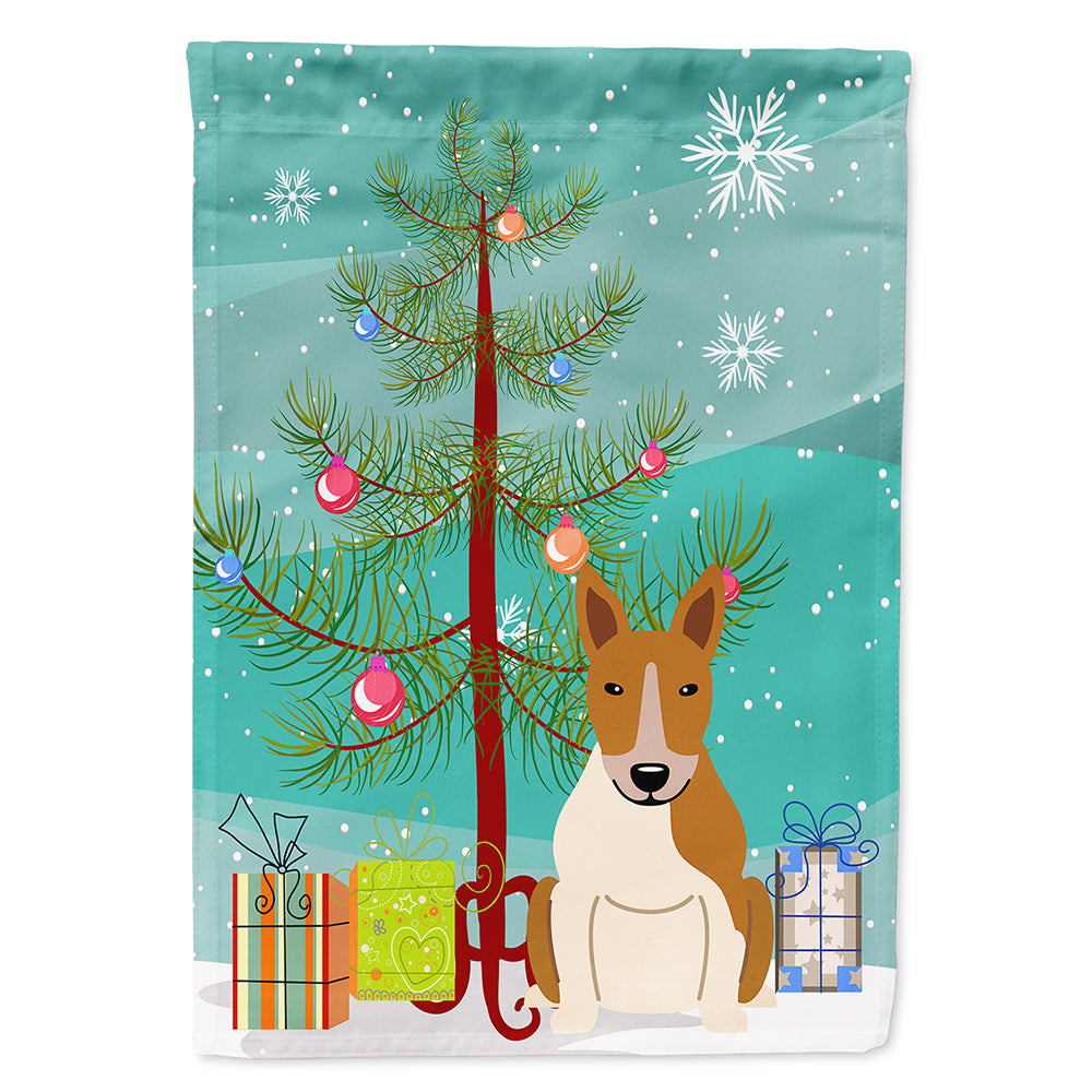 Merry Christmas Tree Bull Terrier Red White Flag Canvas House Size BB4260CHF  the-store.com.