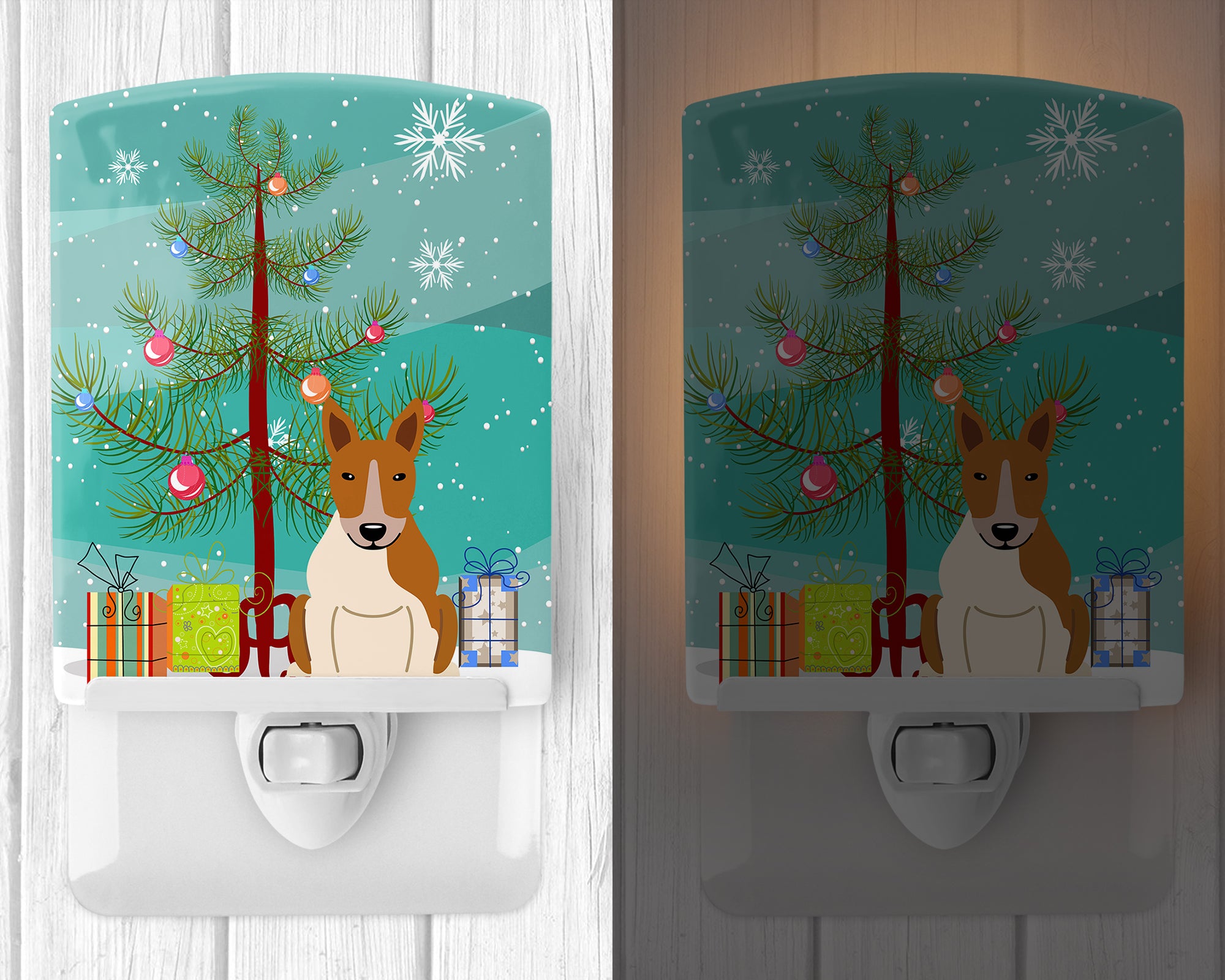 Merry Christmas Tree Bull Terrier Red White Ceramic Night Light BB4260CNL - the-store.com