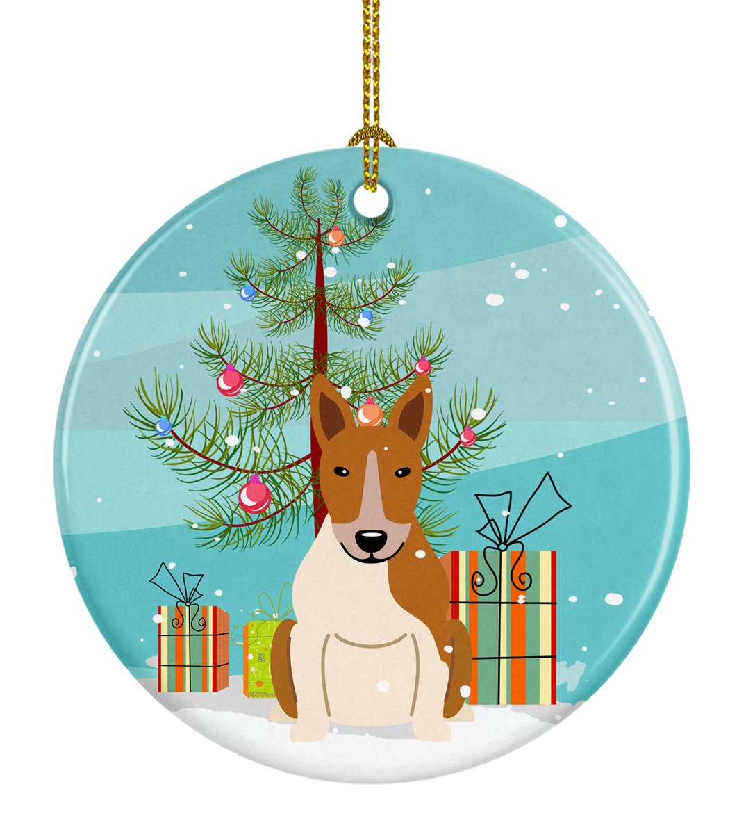 Merry Christmas Tree Bull Terrier Red White Ceramic Ornament BB4260CO1 by Caroline&#39;s Treasures