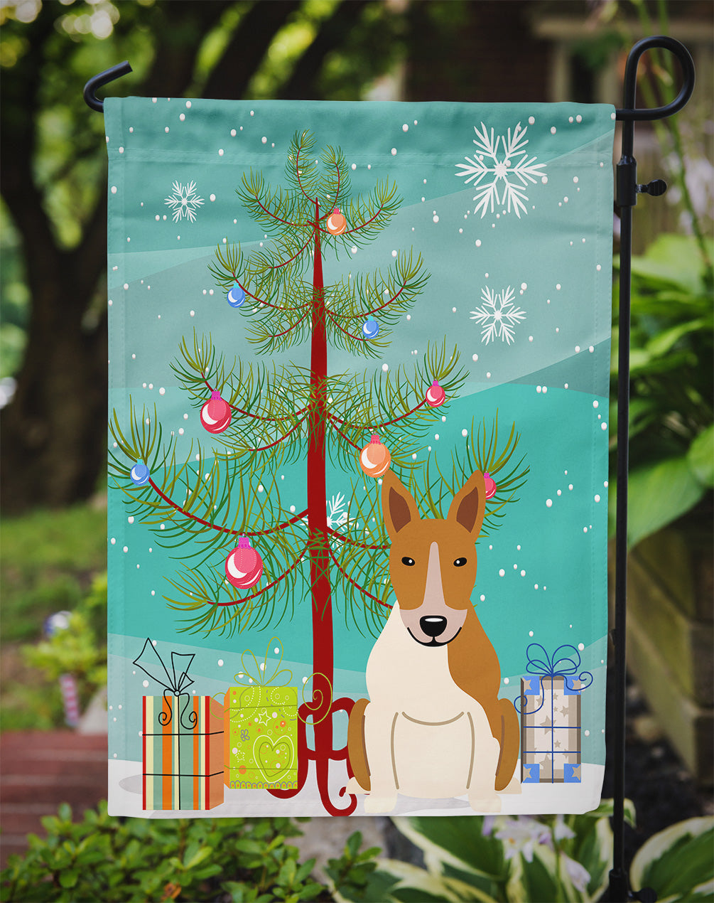 Merry Christmas Tree Bull Terrier Red White Flag Garden Size BB4260GF