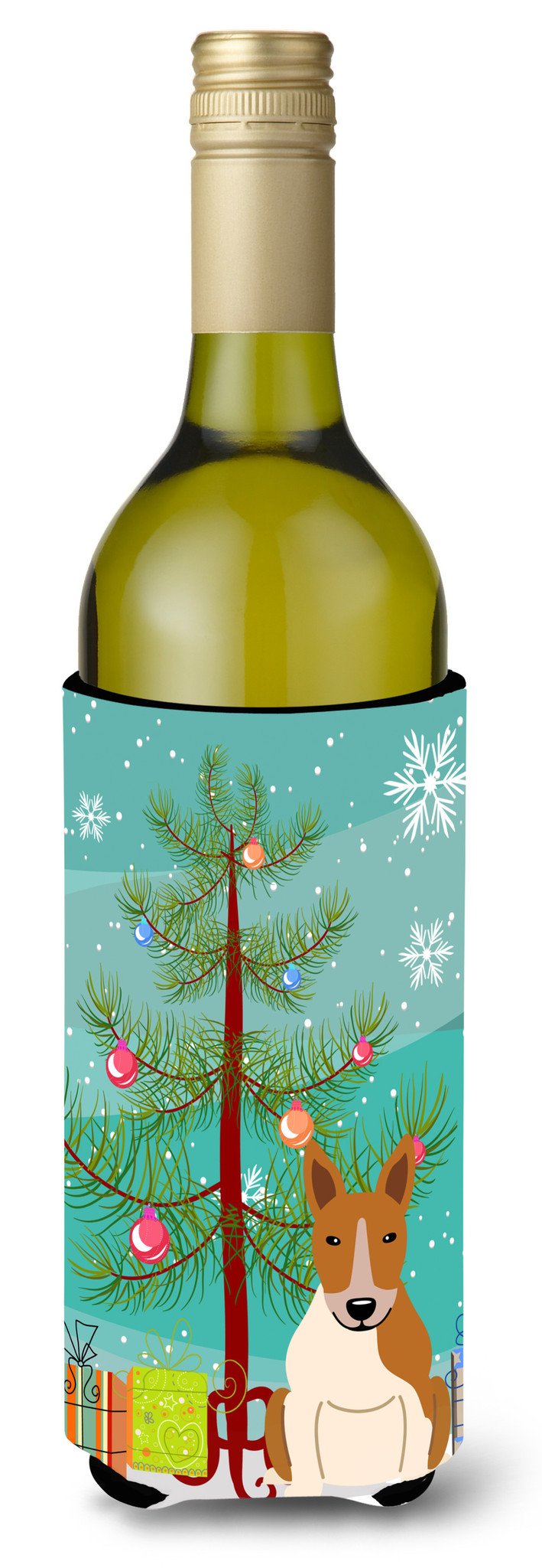 Merry Christmas Tree Bull Terrier Red White Wine Bottle Beverge Insulator Hugger BB4260LITERK by Caroline&#39;s Treasures
