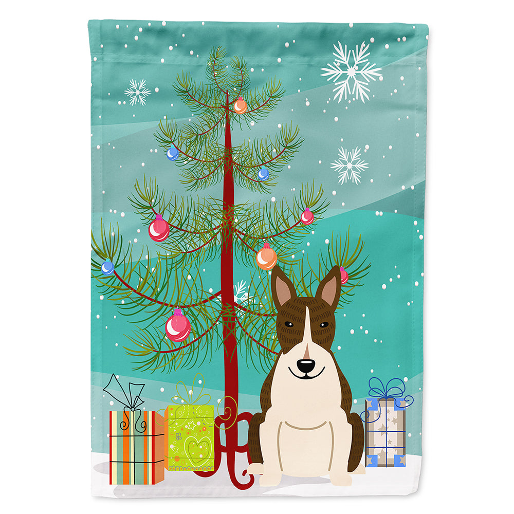 Merry Christmas Tree Bull Terrier Dark Brindle Flag Canvas House Size BB4261CHF  the-store.com.