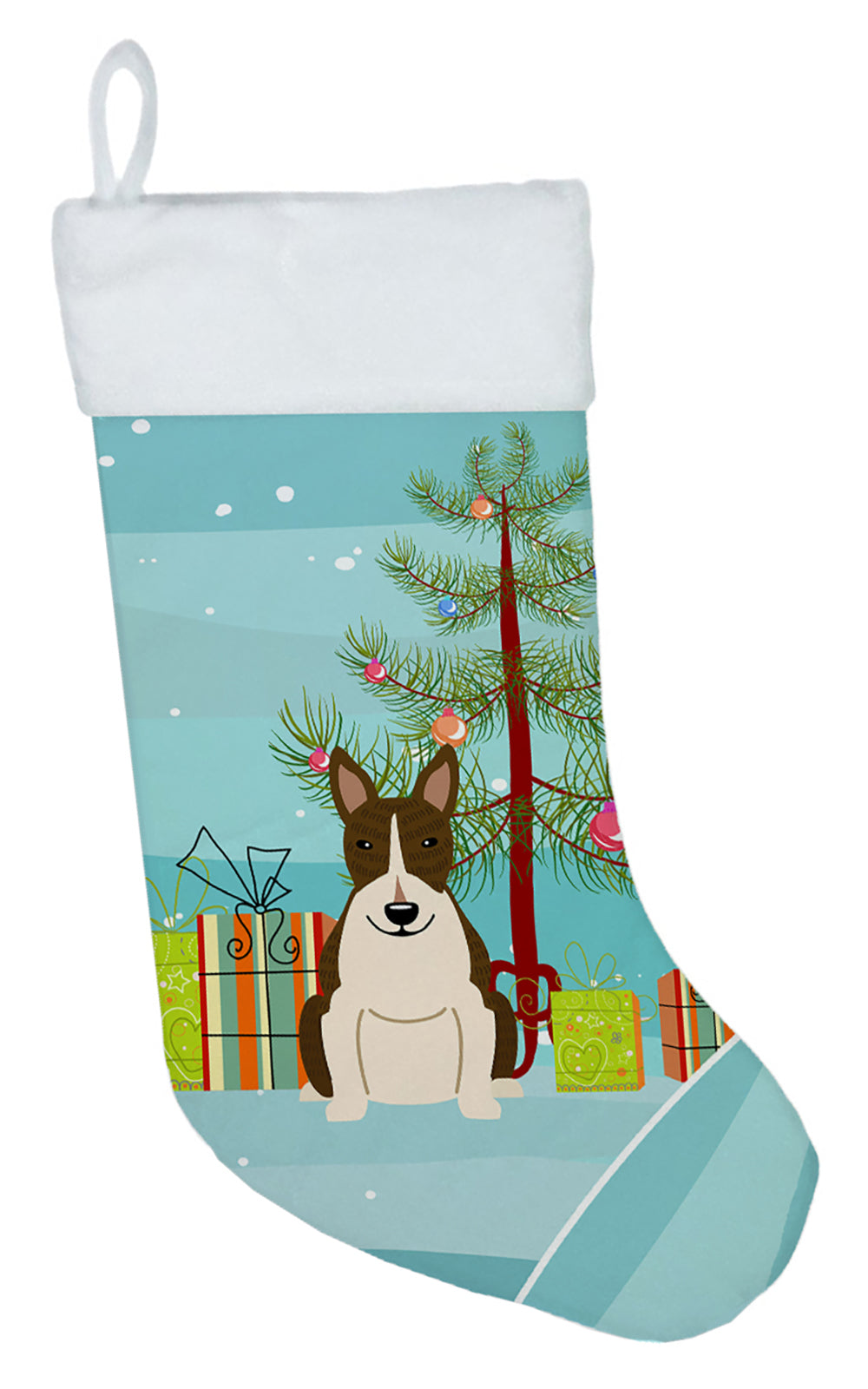 Merry Christmas Tree Bull Terrier Dark Brindle Christmas Stocking BB4261CS