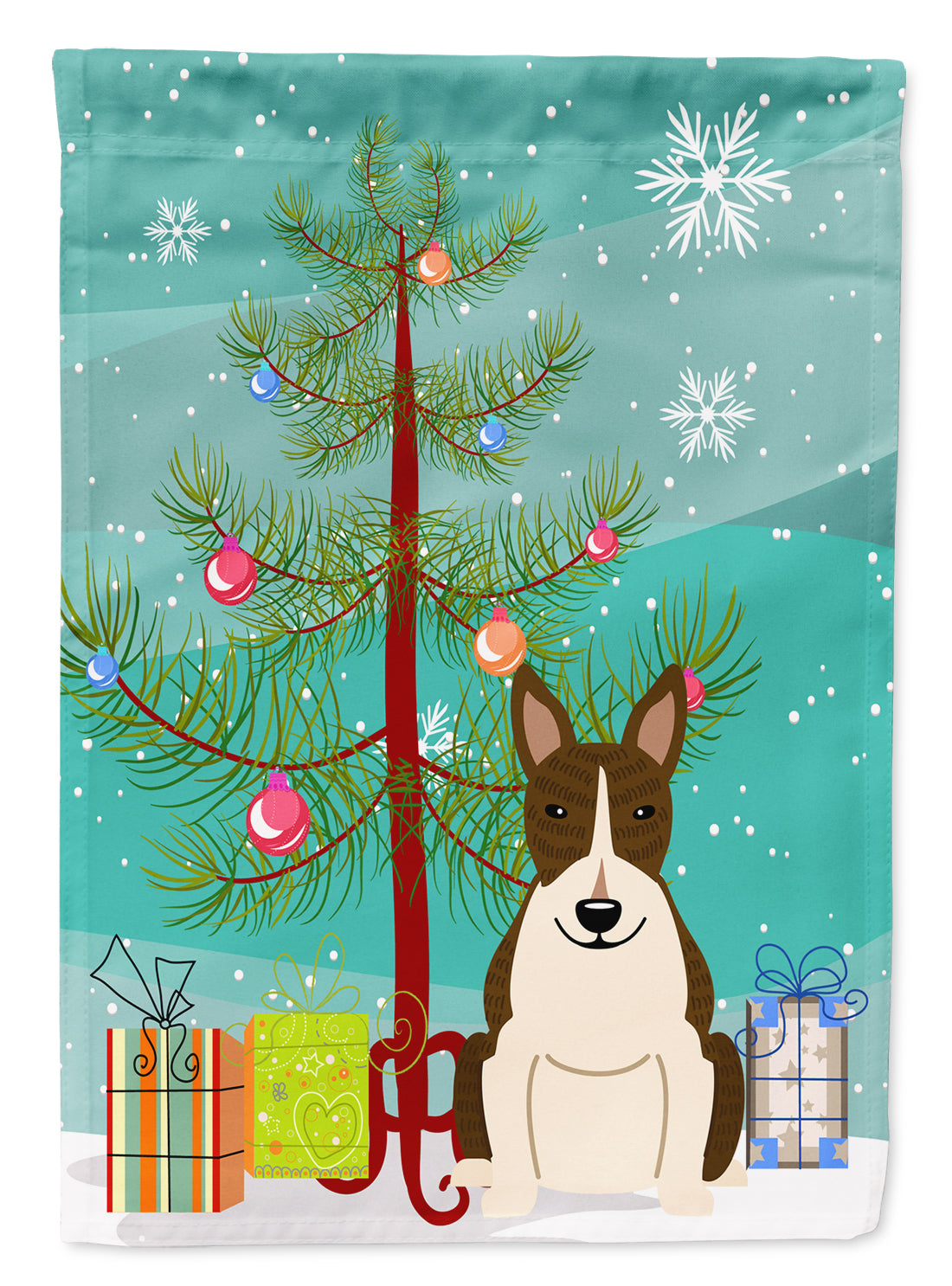 Merry Christmas Tree Bull Terrier Dark Brindle Flag Garden Size BB4261GF