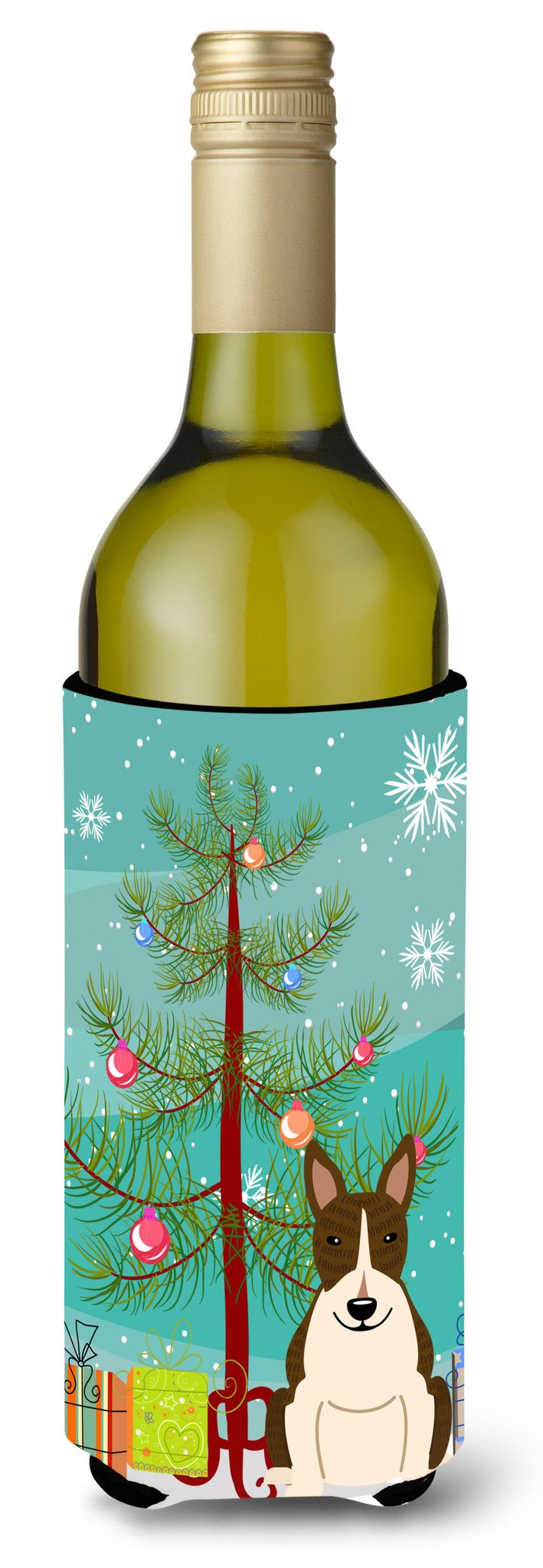 Merry Christmas Tree Bull Terrier Dark Brindle Wine Bottle Beverge Insulator Hugger BB4261LITERK by Caroline&#39;s Treasures