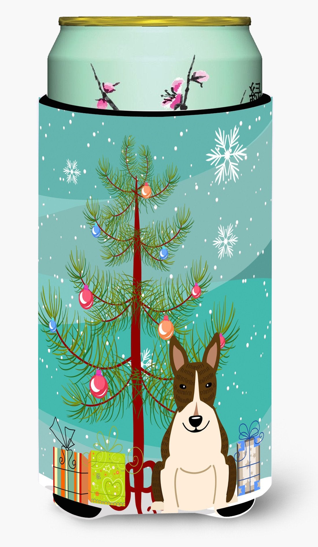 Merry Christmas Tree Bull Terrier Dark Brindle Tall Boy Beverage Insulator Hugger BB4261TBC by Caroline&#39;s Treasures