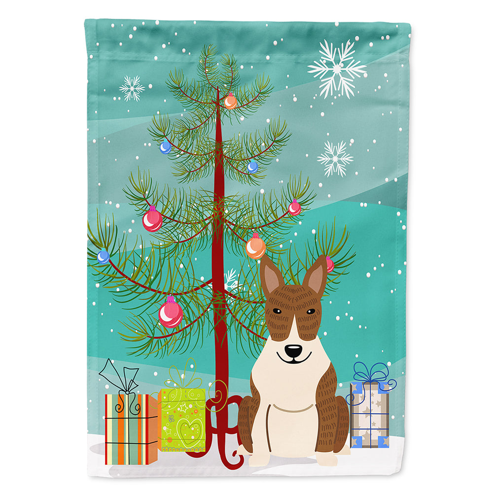 Merry Christmas Tree Bull Terrier Brindle Flag Canvas House Size BB4262CHF  the-store.com.