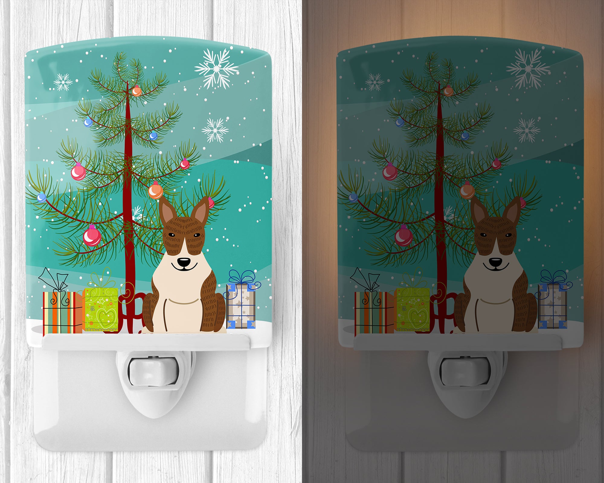 Merry Christmas Tree Bull Terrier Brindle Ceramic Night Light BB4262CNL - the-store.com
