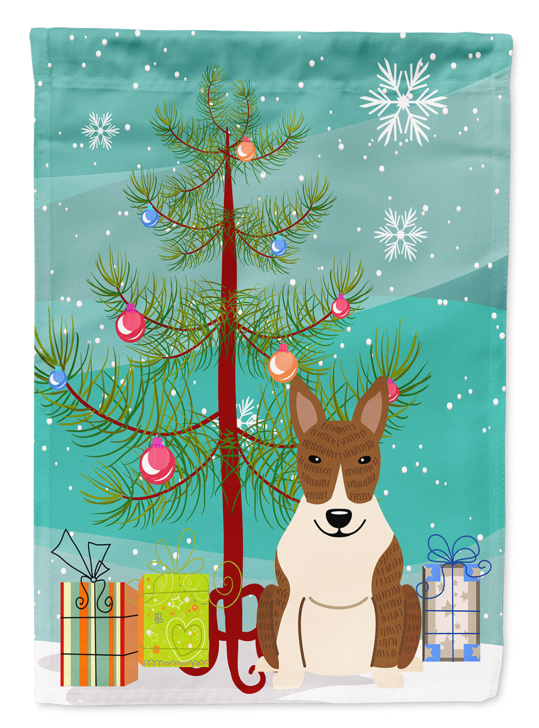 Merry Christmas Tree Bull Terrier Brindle Flag Garden Size BB4262GF