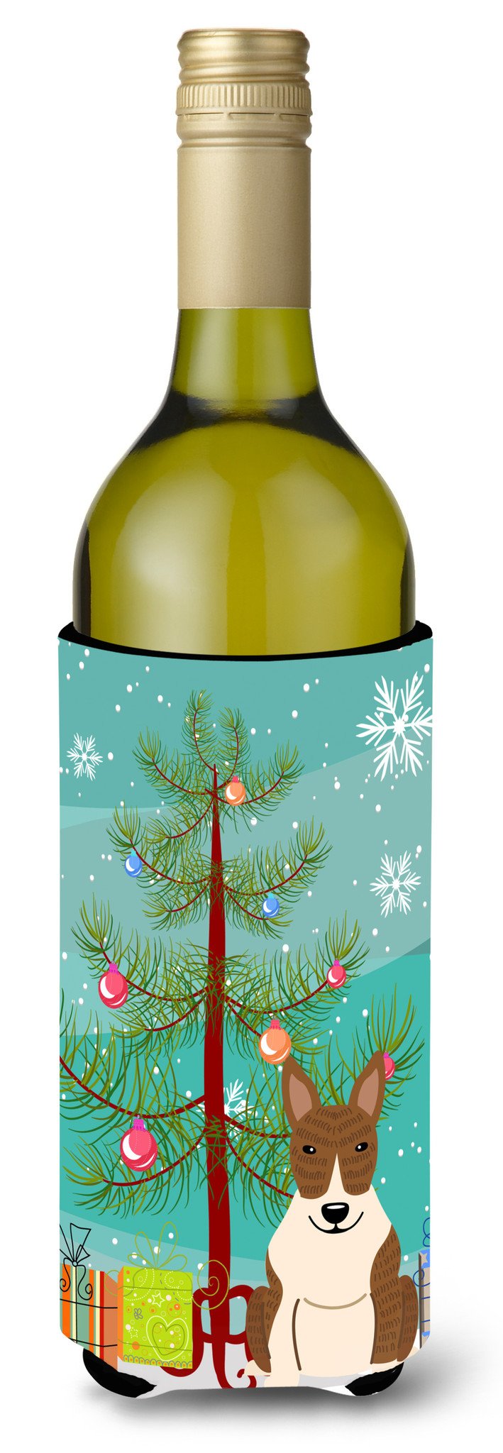 Merry Christmas Tree Bull Terrier Brindle Wine Bottle Beverge Insulator Hugger BB4262LITERK by Caroline&#39;s Treasures