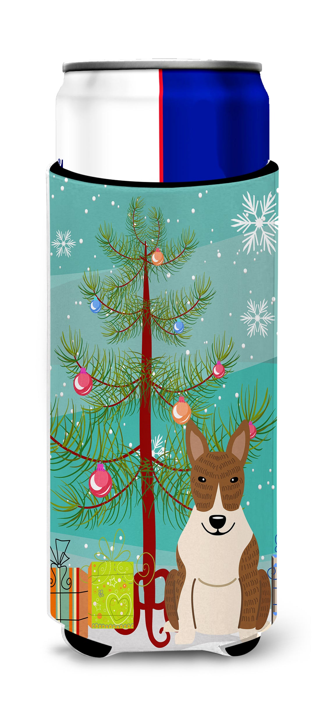 Merry Christmas Tree Bull Terrier Brindle  Ultra Hugger for slim cans BB4262MUK  the-store.com.