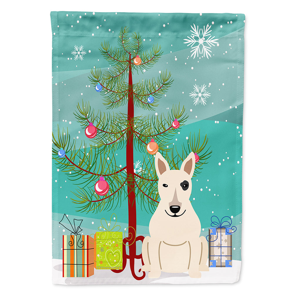 Merry Christmas Tree Bull Terrier White Flag Canvas House Size BB4263CHF  the-store.com.
