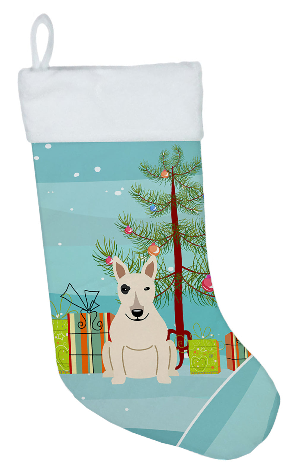 Merry Christmas Tree Bull Terrier White Christmas Stocking BB4263CS