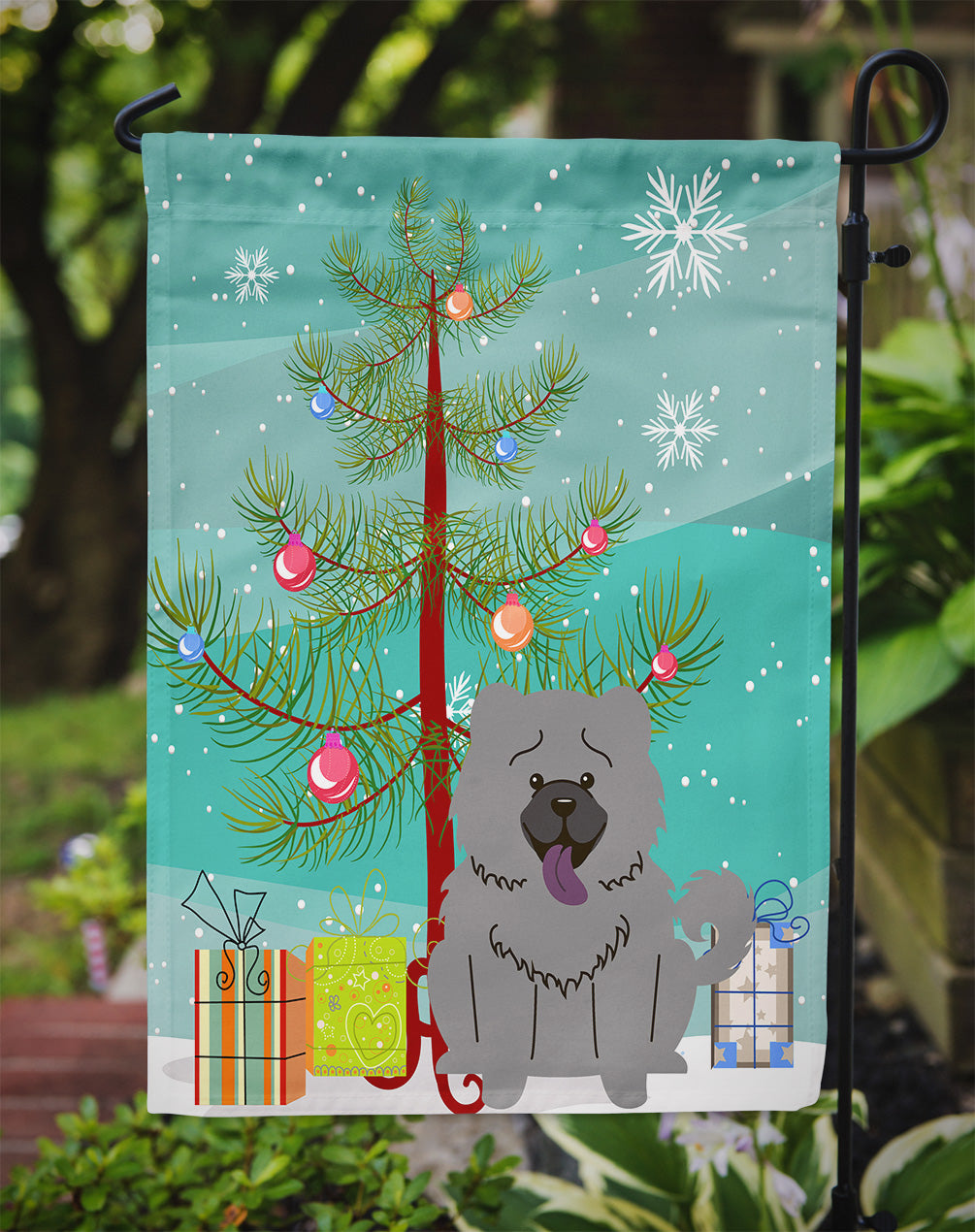 Merry Christmas Tree Chow Chow Blue Flag Garden Size BB4264GF