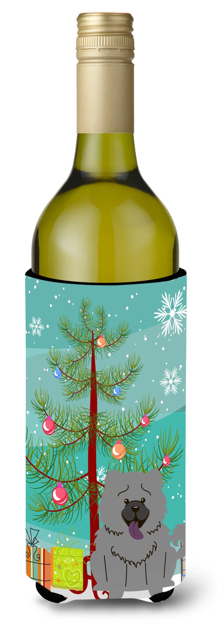 Merry Christmas Tree Chow Chow Blue Wine Bottle Beverge Insulator Hugger BB4264LITERK by Caroline&#39;s Treasures