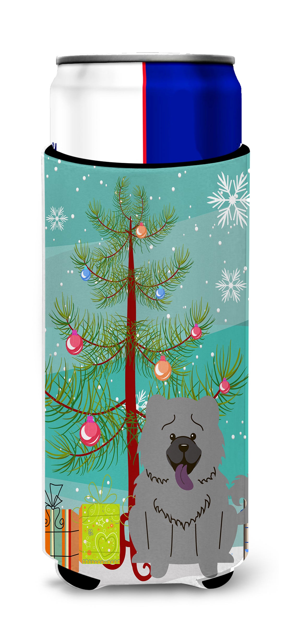 Merry Christmas Tree Chow Chow Blue  Ultra Hugger for slim cans BB4264MUK  the-store.com.