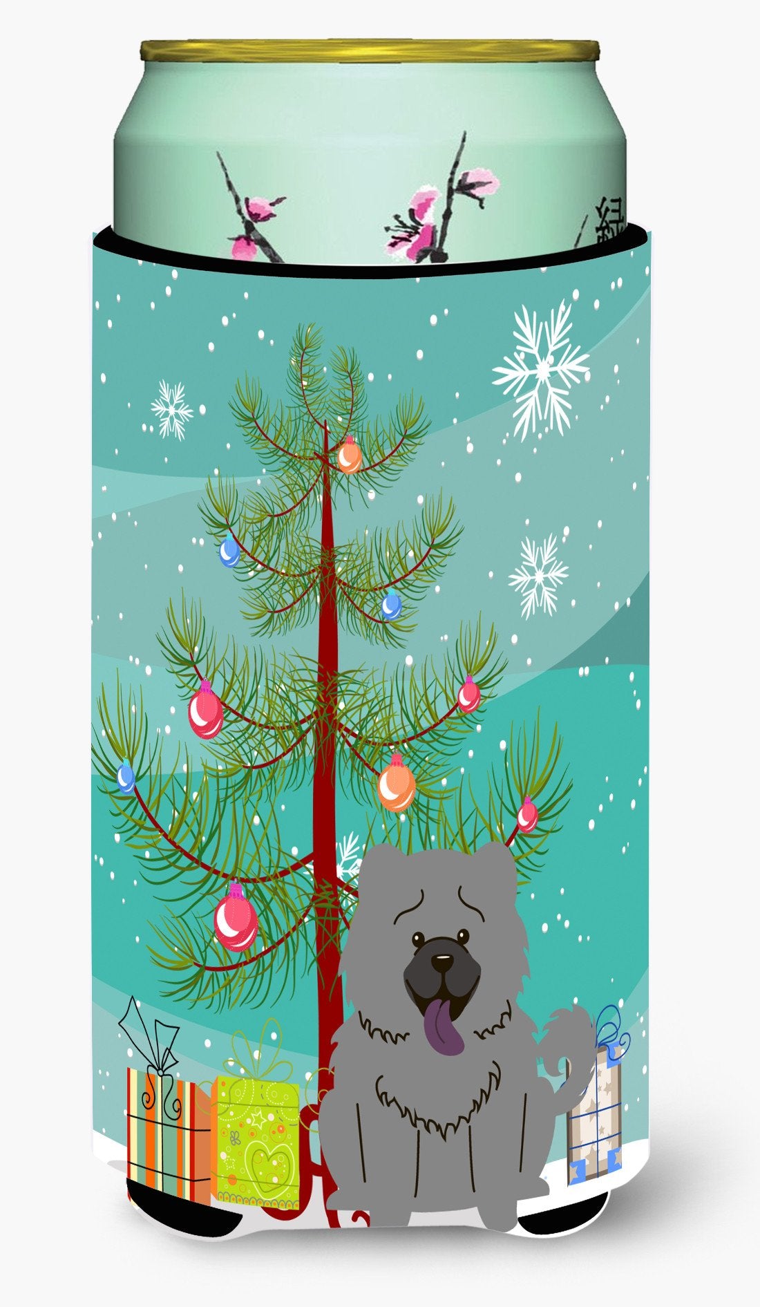 Merry Christmas Tree Chow Chow Blue Tall Boy Beverage Insulator Hugger BB4264TBC by Caroline&#39;s Treasures