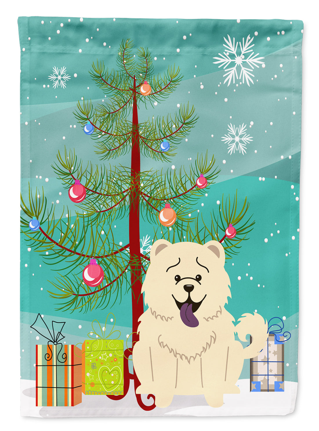 Merry Christmas Tree Chow Chow White Flag Canvas House Size BB4265CHF  the-store.com.