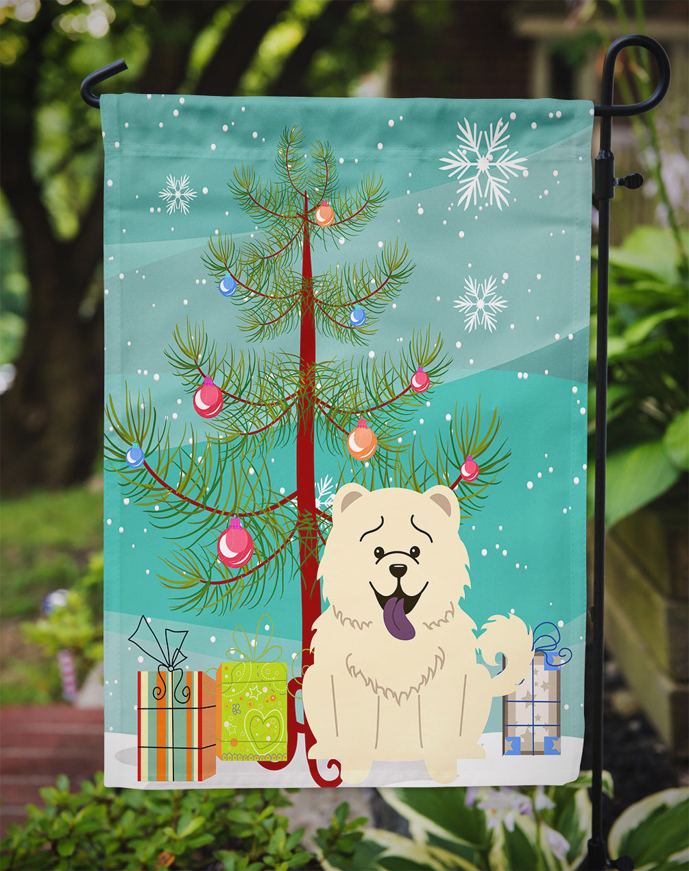 Merry Christmas Tree Chow Chow White Flag Garden Size BB4265GF