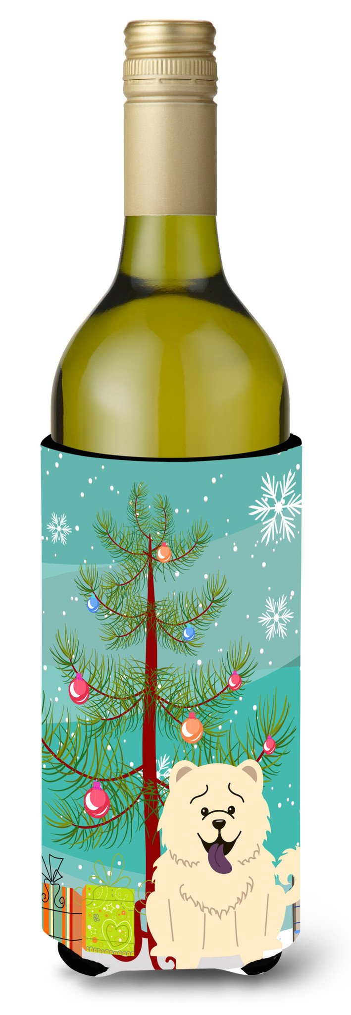 Merry Christmas Tree Chow Chow White Wine Bottle Beverge Insulator Hugger BB4265LITERK by Caroline&#39;s Treasures