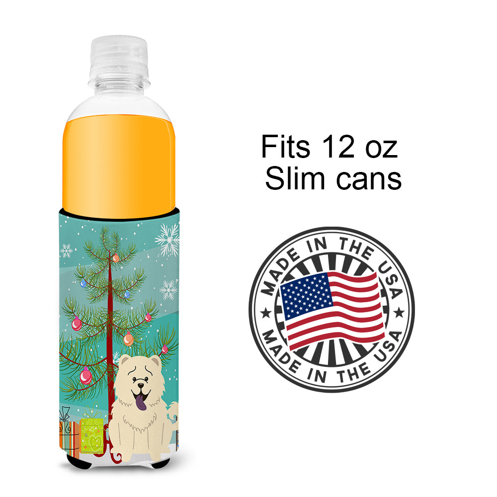 Merry Christmas Tree Chow Chow White  Ultra Hugger for slim cans BB4265MUK  the-store.com.