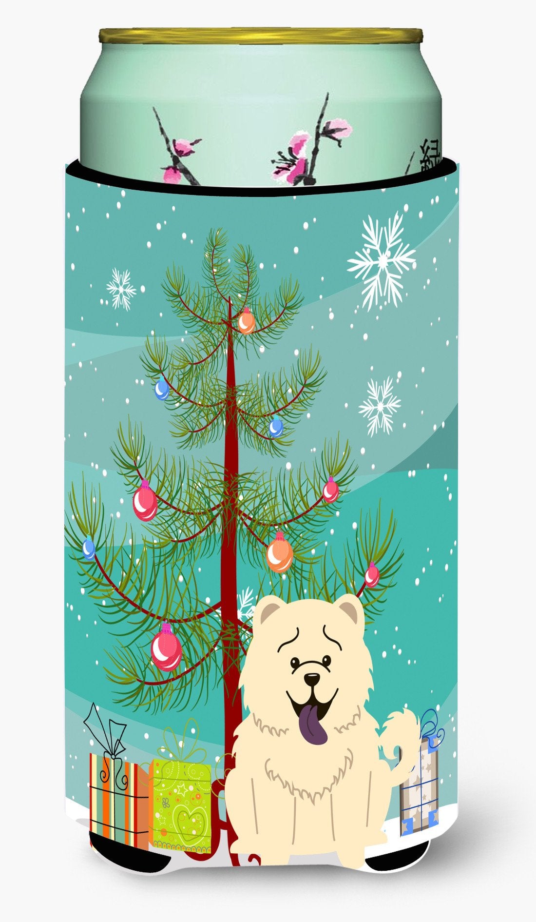 Merry Christmas Tree Chow Chow White Tall Boy Beverage Insulator Hugger BB4265TBC by Caroline&#39;s Treasures
