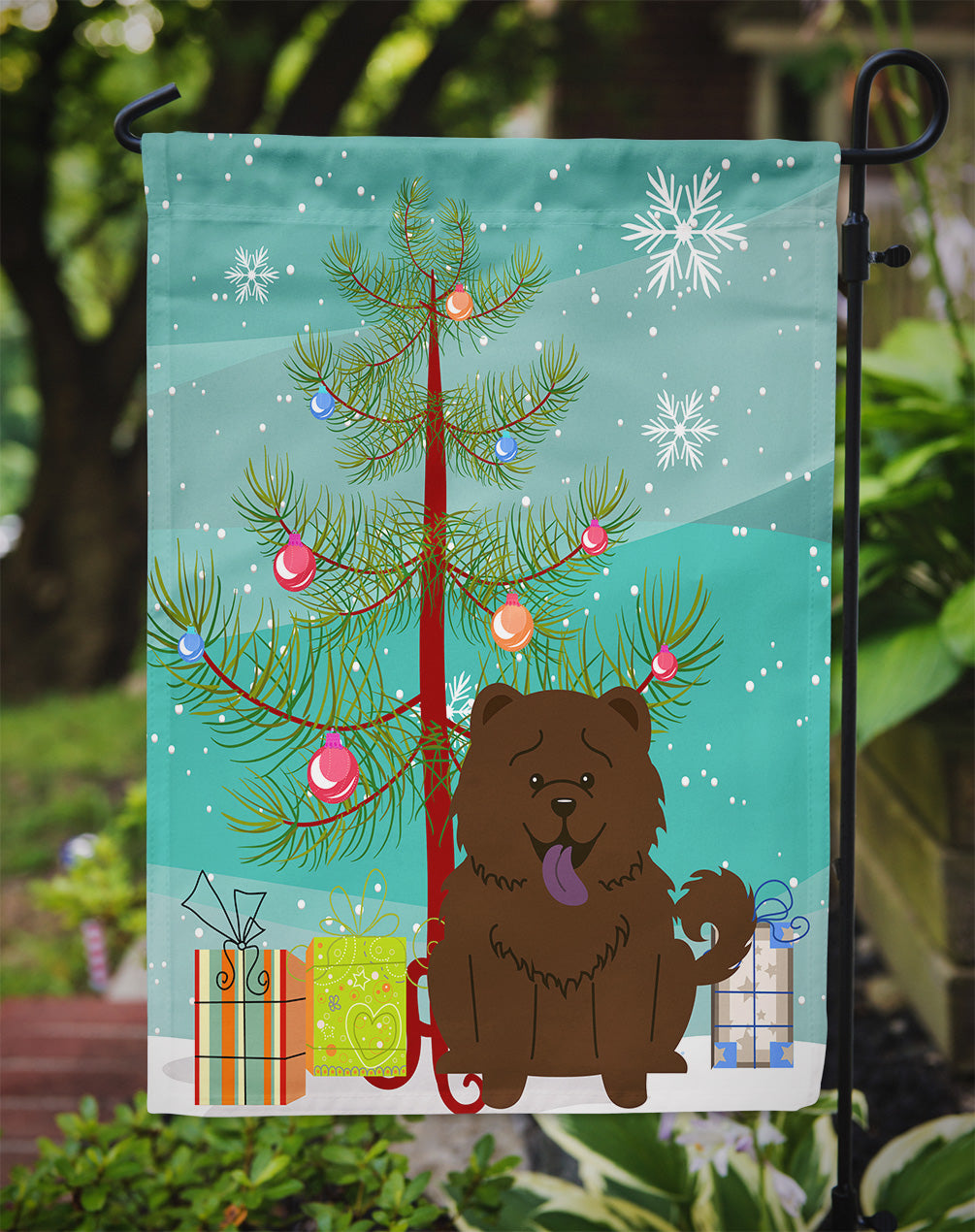 Merry Christmas Tree Chow Chow Chocolate Flag Garden Size BB4266GF