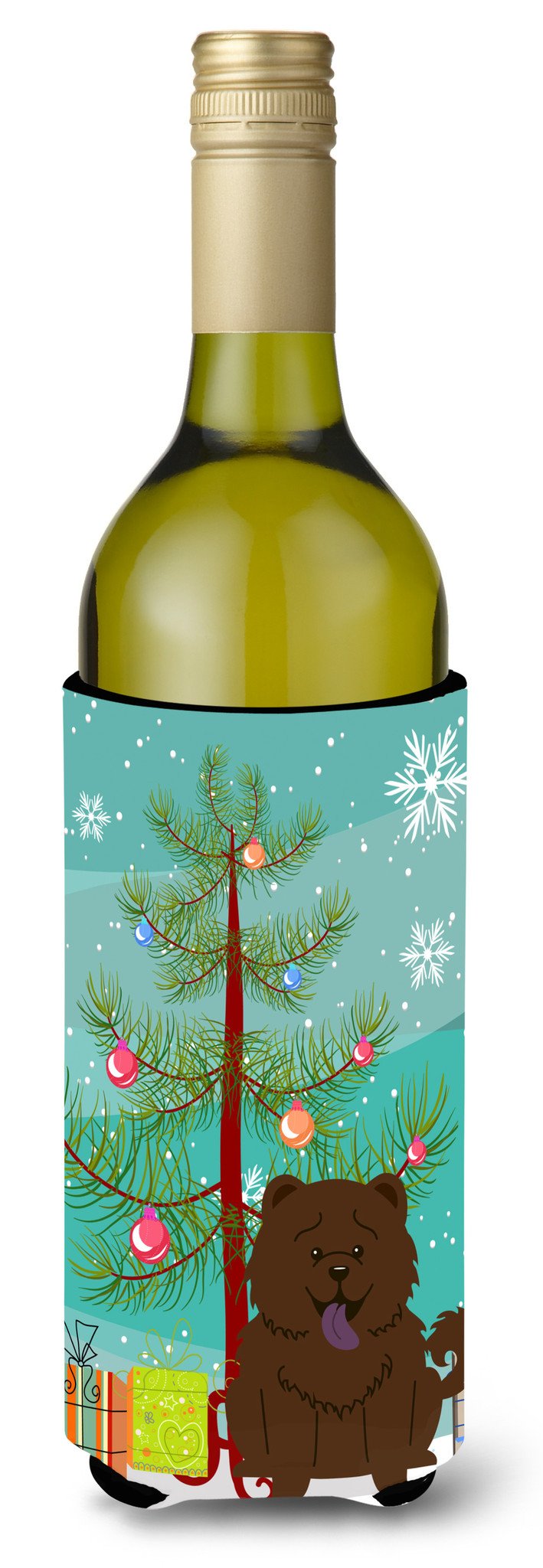 Merry Christmas Tree Chow Chow Chocolate Wine Bottle Beverge Insulator Hugger BB4266LITERK by Caroline&#39;s Treasures