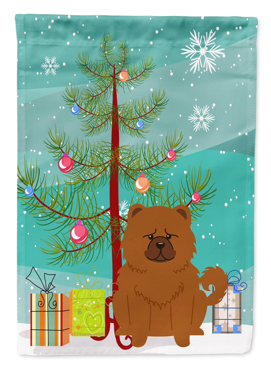 Merry Christmas Tree Chow Chow Red Flag Canvas House Size BB4267CHF